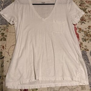 Madewell Cream V-Neck Tee with Pocket